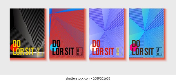 Halftone Covers Template. High-tech Corporate Identity. Futuristic Posters, Geometric Business Backgrounds. Trendy Neon Halftone Covers Set. Neon Colored Lines, Bright Hipster Design.