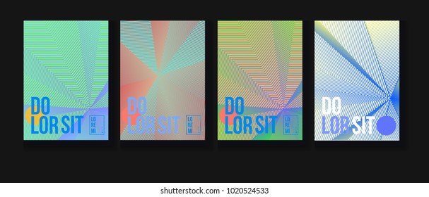 Halftone Covers Template. Trendy Blend Lines Corporate Identity. Futuristic Pattern, Abstract Business Backgrounds. VIP Cool Halftone Minimal Covers. Neon Colored Iridescent Print Design.
