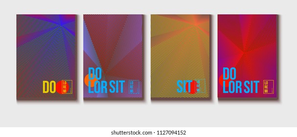 Halftone Covers Template. Trendy Blend Lines Corporate Identity. Futuristic Pattern, Abstract Business Backgrounds. Contrast Neon Halftone Covers Set. Vector Iridescent Science Poster Design.