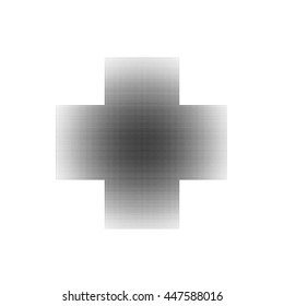 Halftone cross symbol on white background.