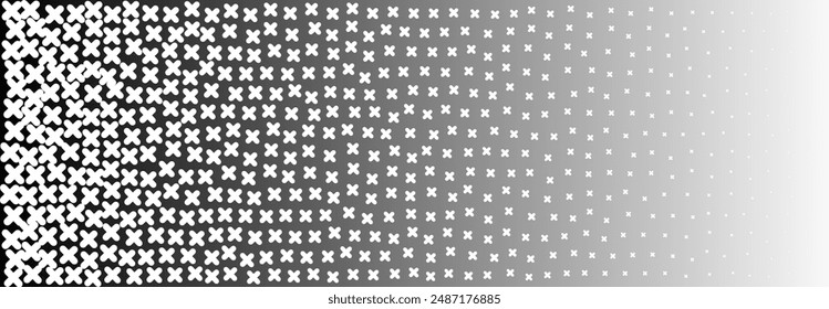 Halftone, cross, x, Geometric pattern , Illustration, vector, alternating overlapping, orderly arrangement background, black and white, banner, website. dark white and gray.