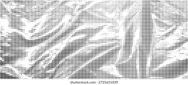 Halbton zerbröckelte Plastikstruktur. Alte Zellophan-Überlagerung. Gestrichelter, grober, zerknitterter Filmhintergrund. Alte zerbröckelte Oberfläche im Comic-Pop-Art-Stil. Körnige Cartoon-Kritzelpapier Tapete. Vektorgrafik