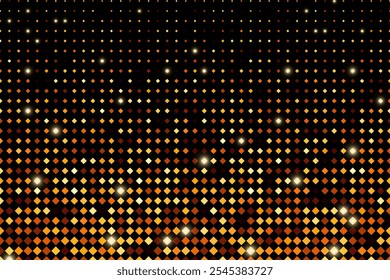 Cubos de meio-tom fundo de pixel de ouro, padrão vetorial de partículas de mosaico quadrado brilhante.