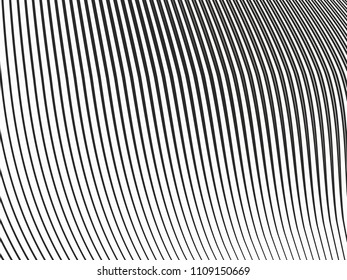 halftone curved lines waves monochrome design black and white graphic, vector background for web and print
