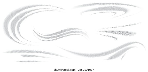 Halftone curves set. Monochrome dot decorative elements isolated vector illustration