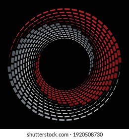 Halftone design element in circle form. Rectangle in round. Red and white Yin and yang symbol.