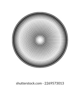 Halftone design element, circular halftone dot pattern. Specks, vector circle gradient. Modern circle design in polygraphic style. Printing pattern