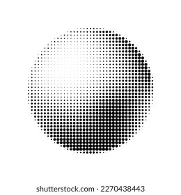 Halftone design element, circular halftone dot pattern. Specks, vector circle gradient. Modern circle design in polygraphic style. Printing pattern