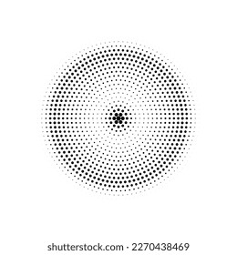 Halftone design element, circular halftone dot pattern. Specks, vector circle gradient. Modern circle design in polygraphic style. Printing pattern