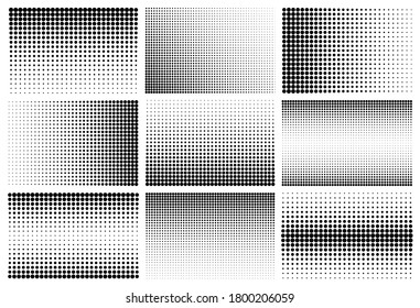 Halftone design elements with black dots isolated on white background. Comic dotted pattern.Vector illustration.