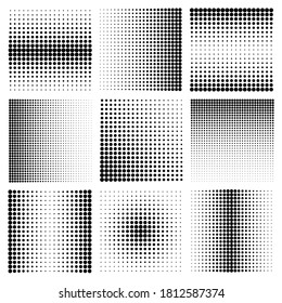 Halftone design elements with black dots isolated on white background. Comic dotted pattern.Vector illustration.