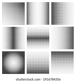 Halftone design elements with black dots isolated on white background. Comic dotted pattern.Vector illustration.