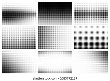 Halftone design elements with black dots isolated on white background. Comic dotted pattern.Vector illustration.