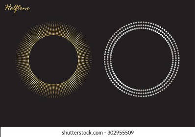 Halftone Design Elements.Abstract Logo Design.Golden,silver Round Shapes.Vector Illustration.