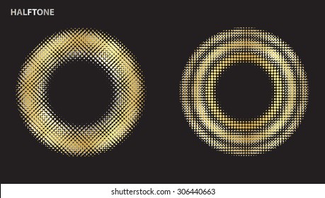 Halftone design elements.Abstract logo design.Metal round shapes.Vector illustration.