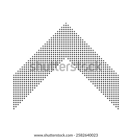 Halftone diagonal squares chevron stripe icon. A black v-shape symbol. Isolated on a white background.