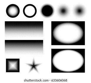 Halftone In Different Variations (linear And Radial Gradient, Oval, Star) In The Vector