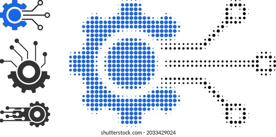 Halftone Digital Sensor Cog. Dotted Digital Sensor Cog Constructed With Small Circle Points. Vector Illustration Of Digital Sensor Cog Icon On A White Background. Halftone Array Contains Circle Dots.