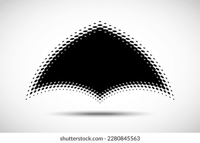 Halftone distort logo.  Vector technology emblem. Halftone dots curved gradient pattern texture background.