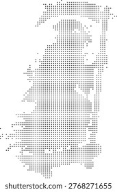 A halftone dither pixelated bitmap dotted pointillist illustration of a woman's face and upper body