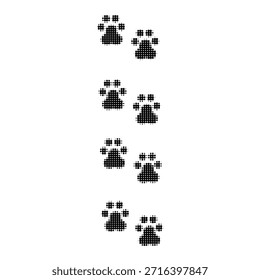 Patrón de impresión de pata de perro de semitono en blanco y negro, ilustración punteada mínima aislada en blanco, ideal para mascotas, animales, veterinarios, marca, embalaje, textil y Diseño gráfico moderno.