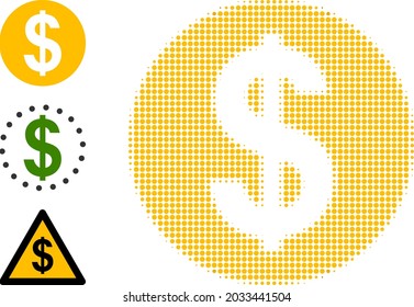 Eine Münze von einem halben Dollar. Dotted-Dollar-Münze aus kleinen sphärischen Pixeln. Vektorgrafik von Dollarmünzen auf weißem Hintergrund. Halftone-Array enthält Kreis-Pixel.