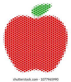 Halftone dot Apple icon. Pictogram on a white background. Vector collage of apple icon done of round blots.