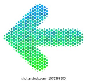 Halftone dot Arrow Left icon. Icon in green and blue shades on a white background. Vector pattern of arrow left icon done of round elements.