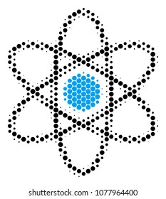 Halftone dot Atom icon. Pictogram on a white background. Vector composition of atom icon combined of spheric pixels.