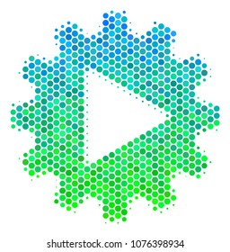 Halftone dot Automation pictogram. Icon in green and blue color tinges on a white background. Vector collage of automation icon made of round items.