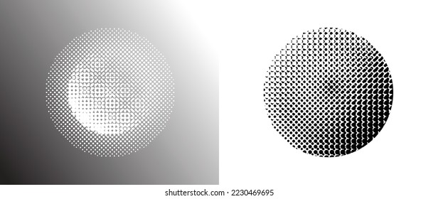 Halftone dot background pattern vector illustration. Circle shape monochrome gradient dotted modern texture and fade distressed overlay. Design for poster, cover, banner, mock-up, sticker, layout.
