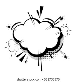 Halftone dot background style pop art. Blank template comic text speech cloud bubble. Dialog empty comic box space. Creative composition idea conversation comics book sketch explosion burst bomb