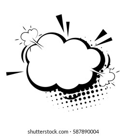 Halftone dot background style pop art. Dialog empty comic box space. Blank template comic text speech cloud bubble. Creative composition idea conversation comics book sketch explosion burst bomb.