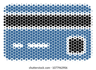 Halftone dot Bank Card icon. Pictogram on a white background. Vector composition of bank card icon designed of spheric items.