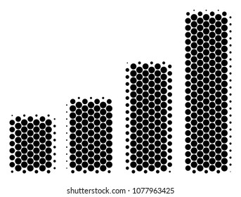 Halftone dot Bar Chart icon. Pictogram on a white background. Vector pattern of bar chart icon constructed of sphere blots.