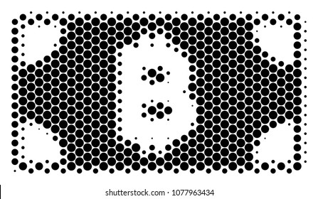 Halftone dot Bitcoin Cash Banknote icon. Pictogram on a white background. Vector concept of bitcoin cash banknote icon done of round elements.
