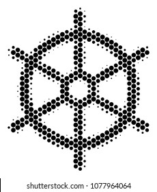 Halftone dot Boat Steering Wheel icon. Pictogram on a white background. Vector composition of boat steering wheel icon organized of round blots.