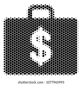 Halftone dot Business Case icon. Pictogram on a white background. Vector collage of business case icon made of circle pixels.
