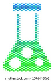 Halftone dot Chemistry pictogram. Icon in green and blue color hues on a white background. Vector concept of chemistry icon composed of spheric dots.