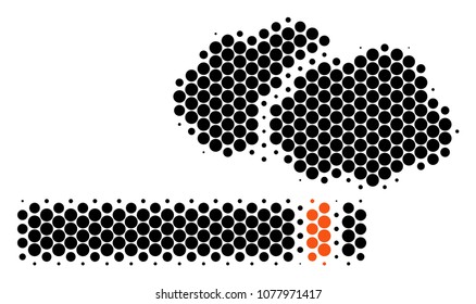 Halftone dot Cigarette Smoke icon. Pictogram on a white background. Vector pattern of cigarette smoke icon composed of sphere dots.