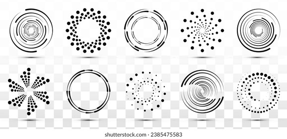 Halftone dot circle frame vector. Round dotted pattern geometric background.Abstract round halftone circle frames, rotating dotted circle shapes.	