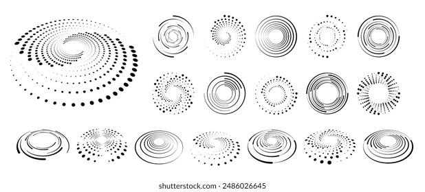 Halftone dot circle frame vector. Round dotted pattern geometric background.Abstract round halftone circle frames, rotating dotted circle shapes.	