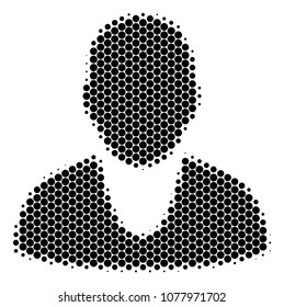 Halftone dot Client icon. Pictogram on a white background. Vector composition of client icon created of round dots.