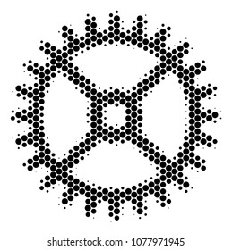 Halftone dot Clock Gear icon. Pictogram on a white background. Vector composition of clock gear icon done of round dots.