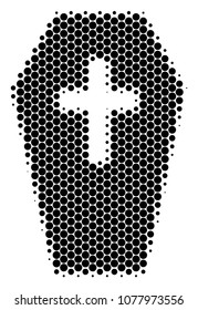 Halftone dot Coffin icon. Pictogram on a white background. Vector pattern of coffin icon combined of circle items.