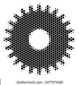 Halftone dot Cogwheel icon. Pictogram on a white background. Vector collage of cogwheel icon made of circle blots.