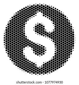 Halftone dot Coin icon. Pictogram on a white background. Vector concept of coin icon organized of sphere pixels.