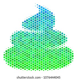 Halftone dot Crap icon. Icon in green and blue shades on a white background. Vector concept of crap icon constructed of circle elements.
