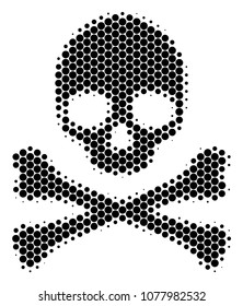 Halftone dot Death Skull icon. Pictogram on a white background. Vector mosaic of death skull icon combined of round elements.