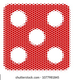 Halftone dot Dice icon. Pictogram on a white background. Vector mosaic of dice icon done of round blots.